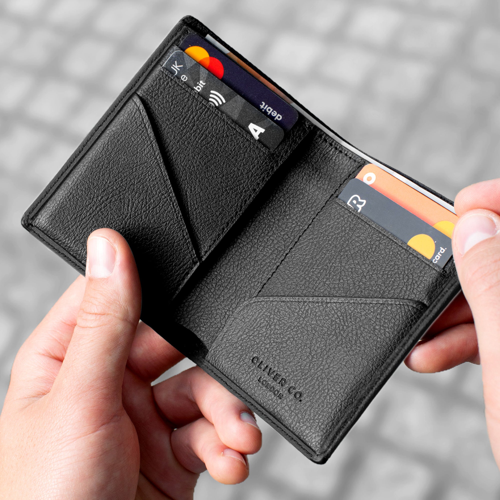 Cards Wallet in Black Cordura. Minimalist Vegan Wallet. Small bifold.